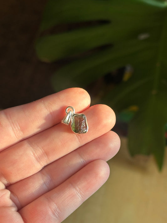 1.21g Raw Natural Moldavite Sterling Silver Pendant