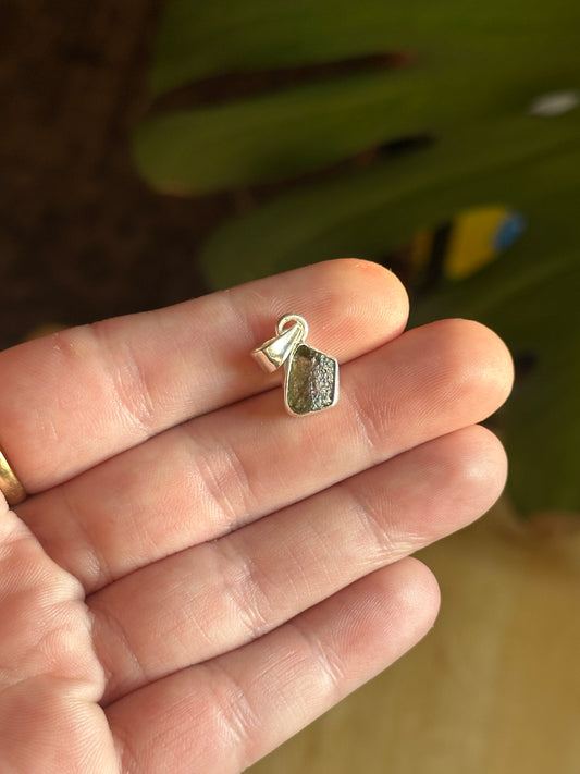 1.22g Raw Natural Moldavite Sterling Silver Pendant