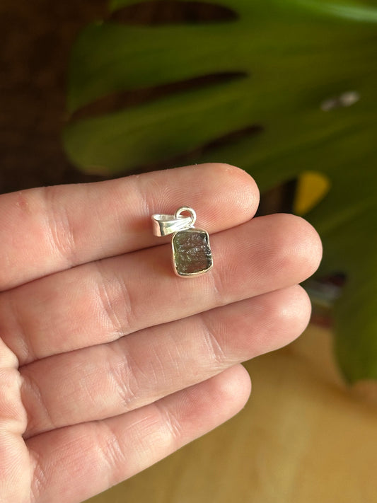 1.37g Raw Natural Moldavite Sterling Silver Pendant