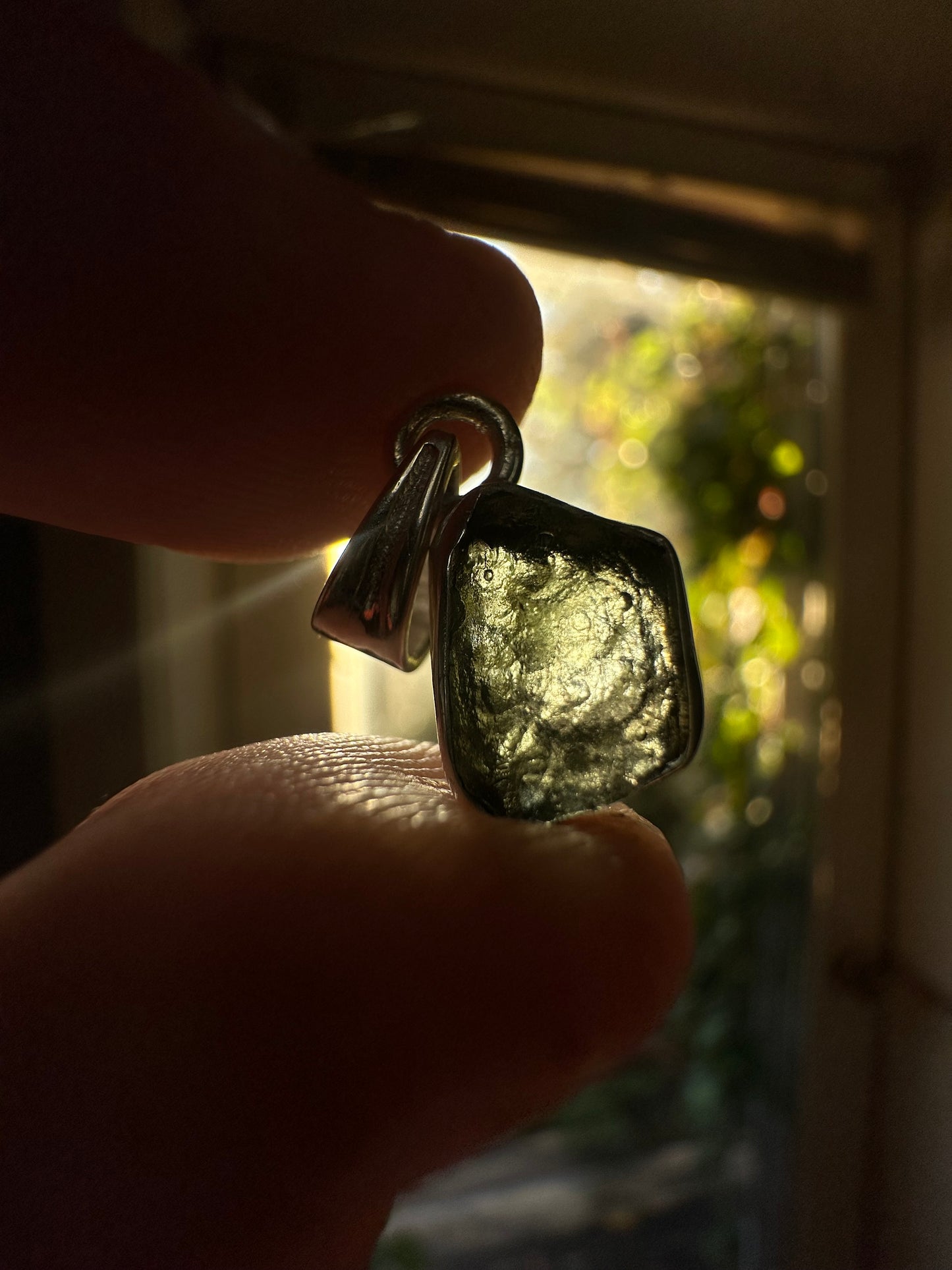 1.22g Raw Natural Moldavite Sterling Silver Pendant