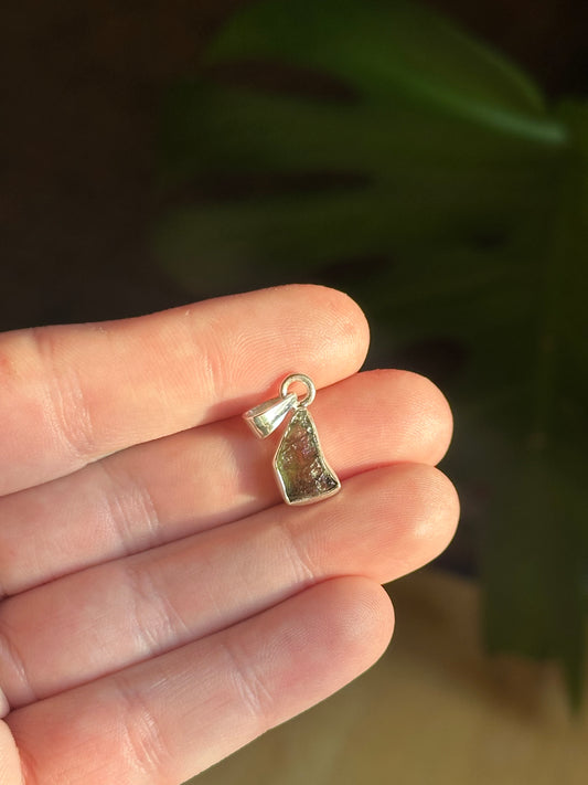 1.24g Raw Natural Moldavite Sterling Silver Pendant