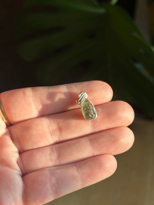 1.34g Raw Natural Moldavite Sterling Silver Pendant