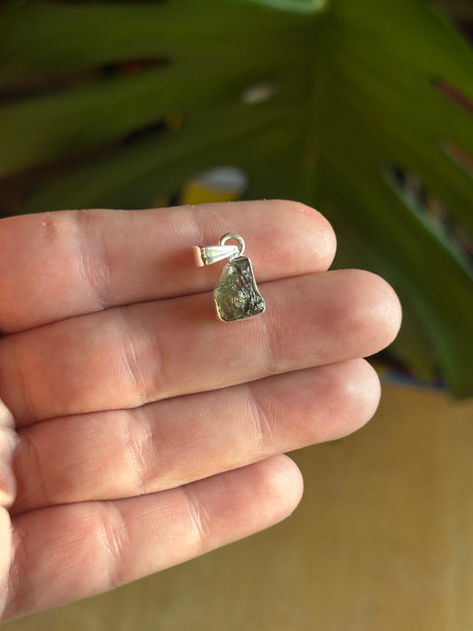 1.30g Raw Natural Moldavite Sterling Silver Pendant