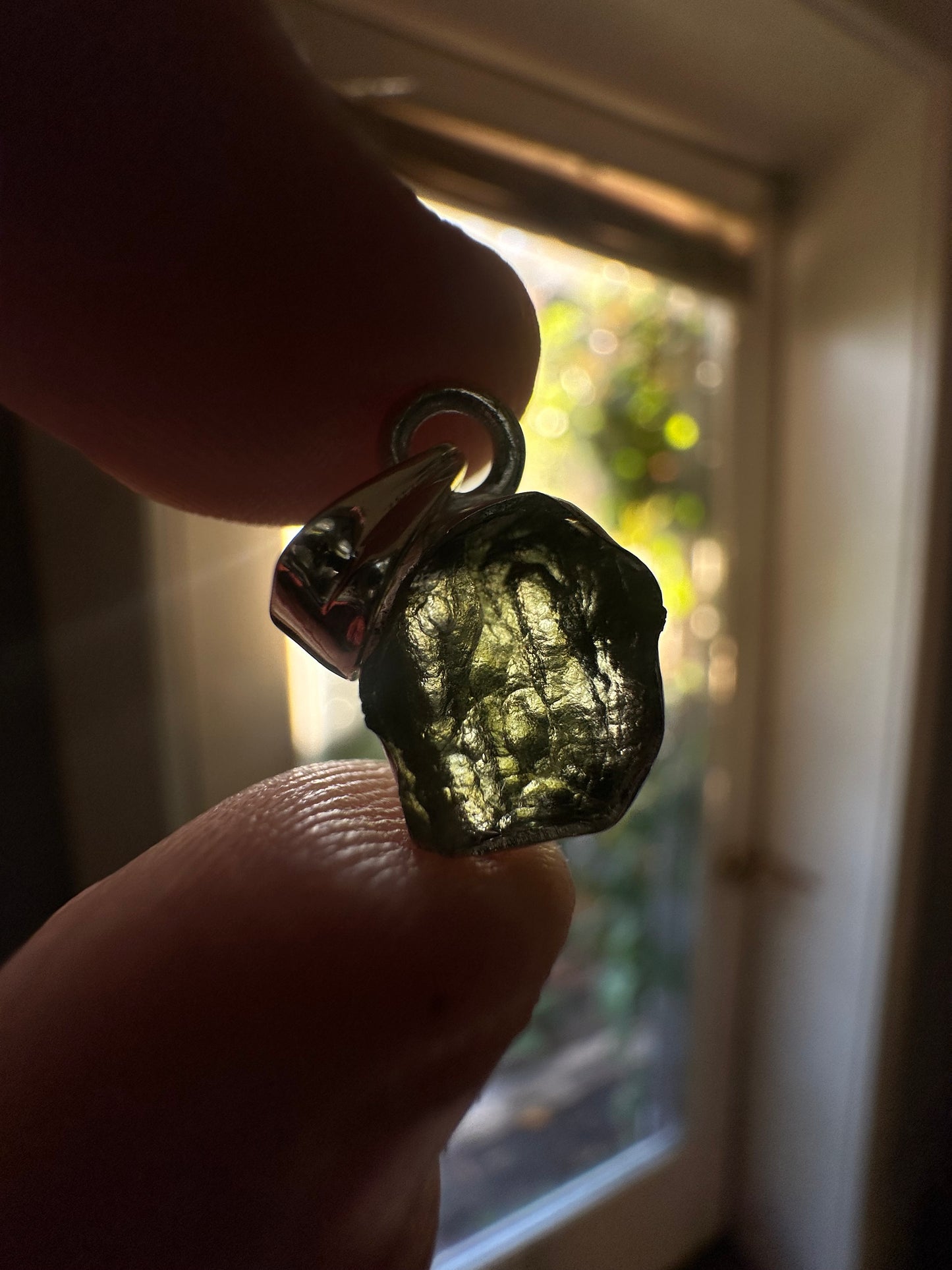 1.15g Raw Natural Moldavite Sterling Silver Pendant