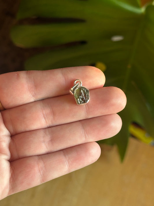 1.15g Raw Natural Moldavite Sterling Silver Pendant