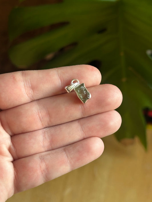 1.13g Raw Natural Moldavite Sterling Silver Pendant