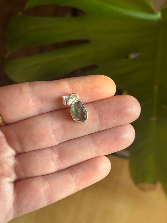 1.35g Raw Natural Moldavite Sterling Silver Pendant
