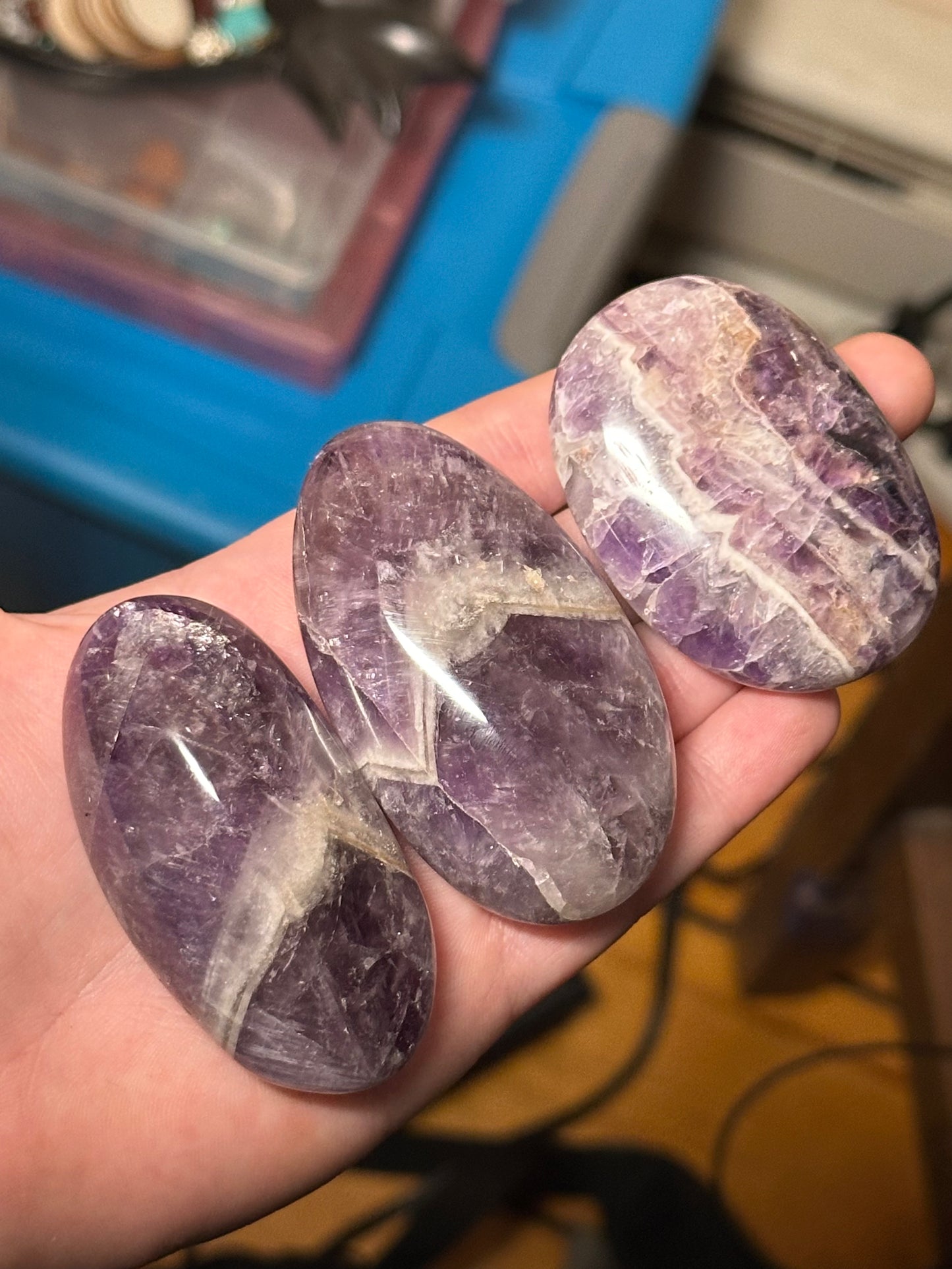 One (1) Large Dream Chevron Amethyst Palmstone, Randomly Selected