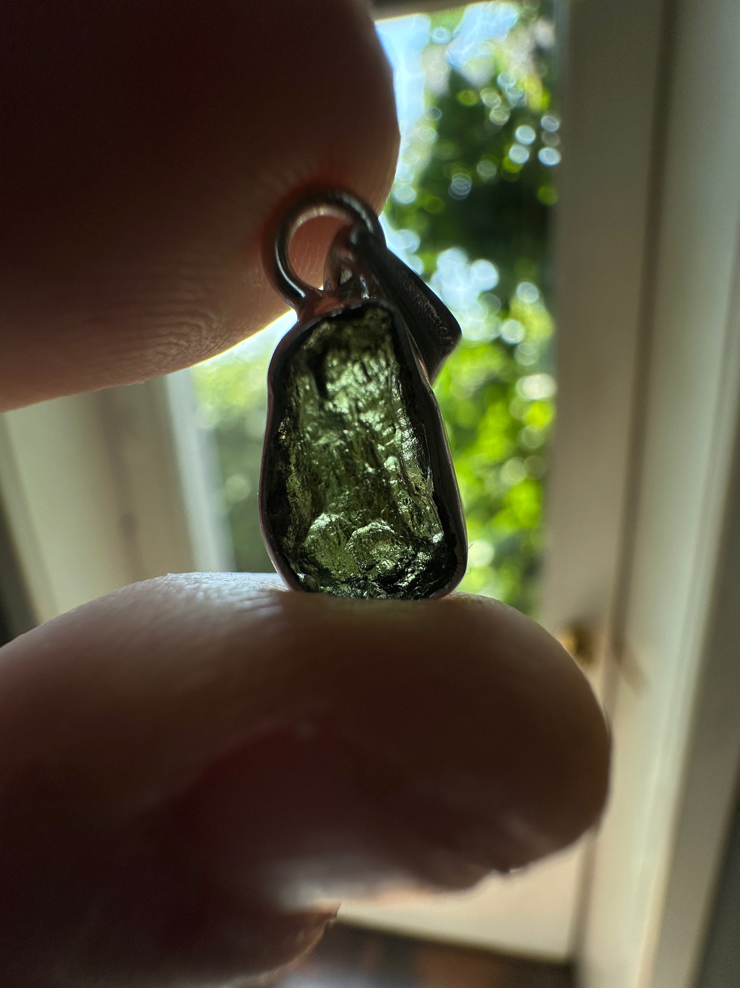1.33g Raw Natural Sterling Silver Moldavite Pendant 6