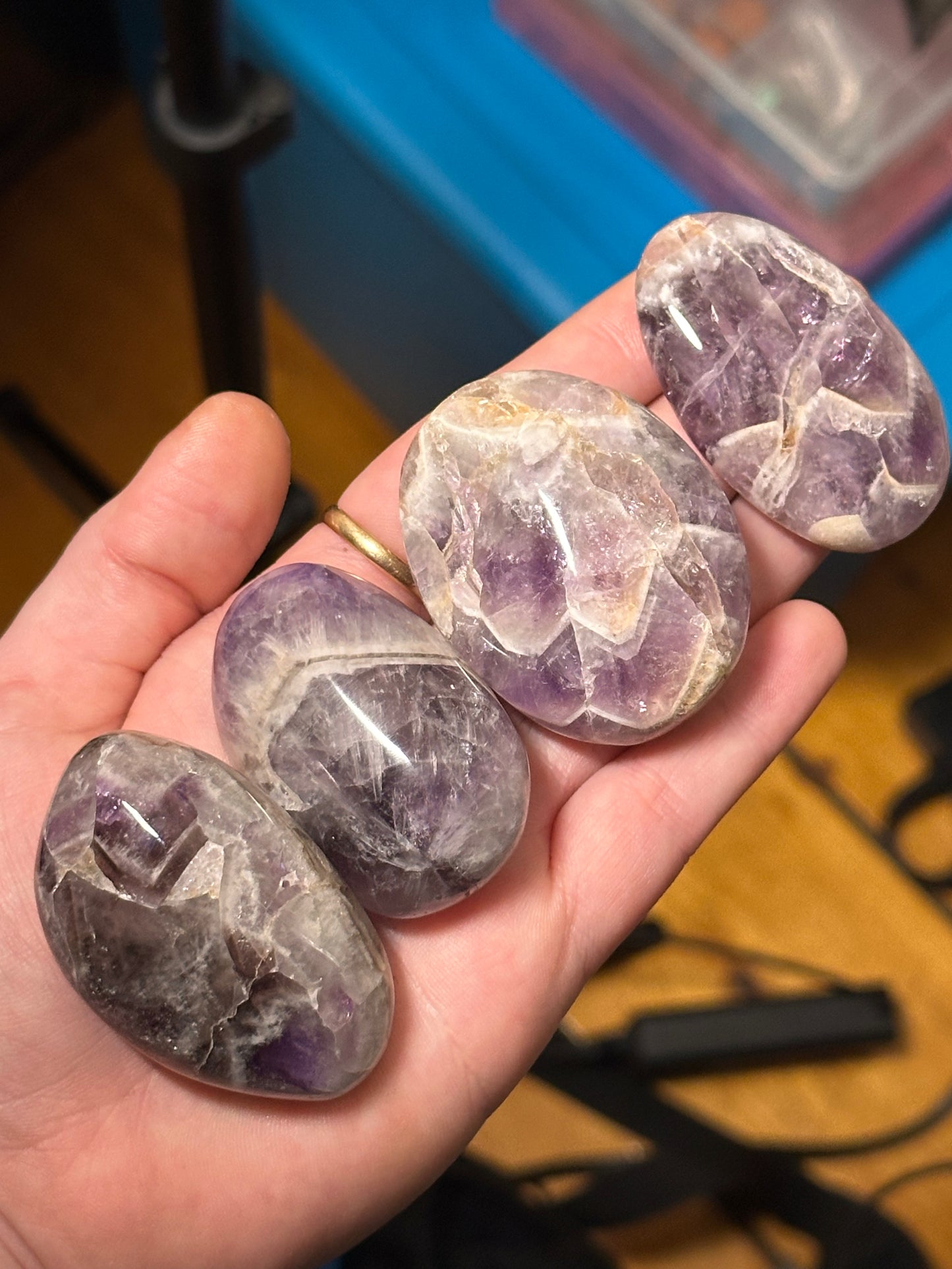 One (1) Small Dream Chevron Amethyst Palmstone, Randomly Selected