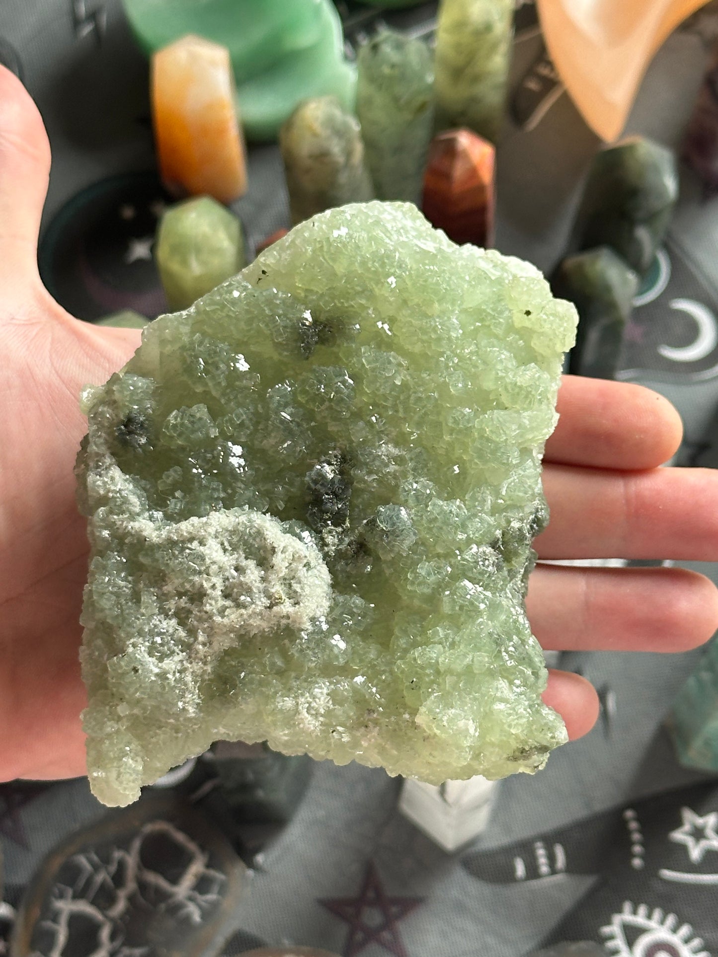 481.5g High-Quality Prehnite with Epidote Raw Statement Crystal