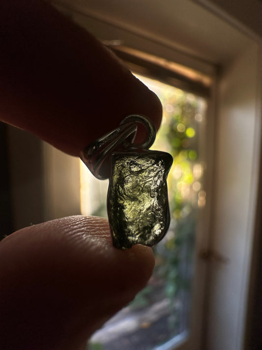1.13g Raw Natural Moldavite Sterling Silver Pendant