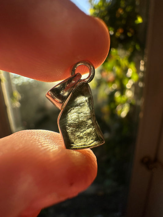 1.24g Raw Natural Moldavite Sterling Silver Pendant