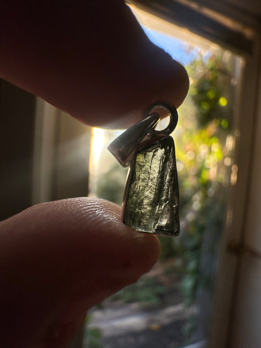 1.23g Raw Natural Moldavite Sterling Silver Pendant