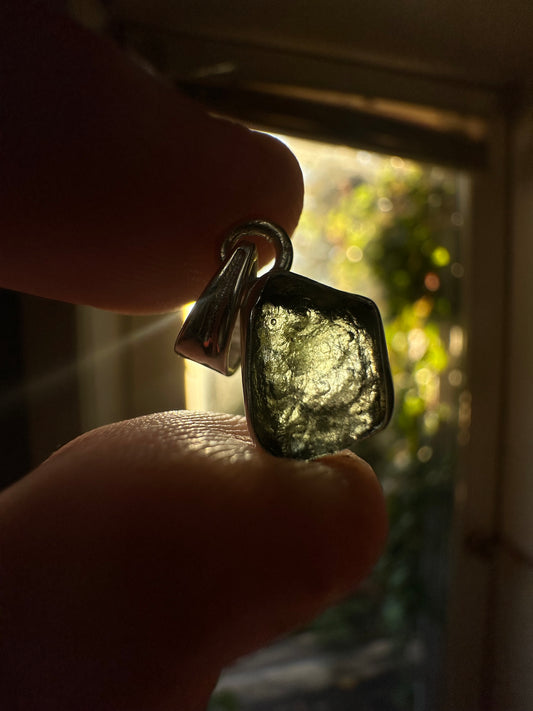 1.22g Raw Natural Moldavite Sterling Silver Pendant