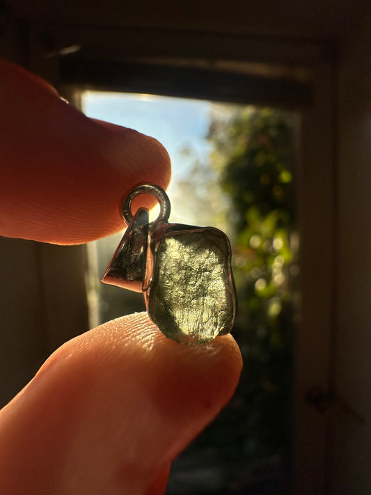 1.21g Raw Natural Moldavite Sterling Silver Pendant