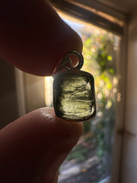 1.37g Raw Natural Moldavite Sterling Silver Pendant