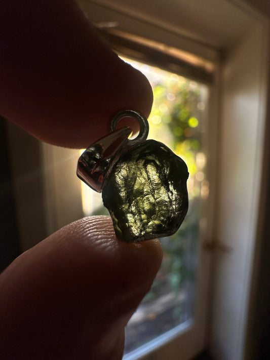 1.15g Raw Natural Moldavite Sterling Silver Pendant