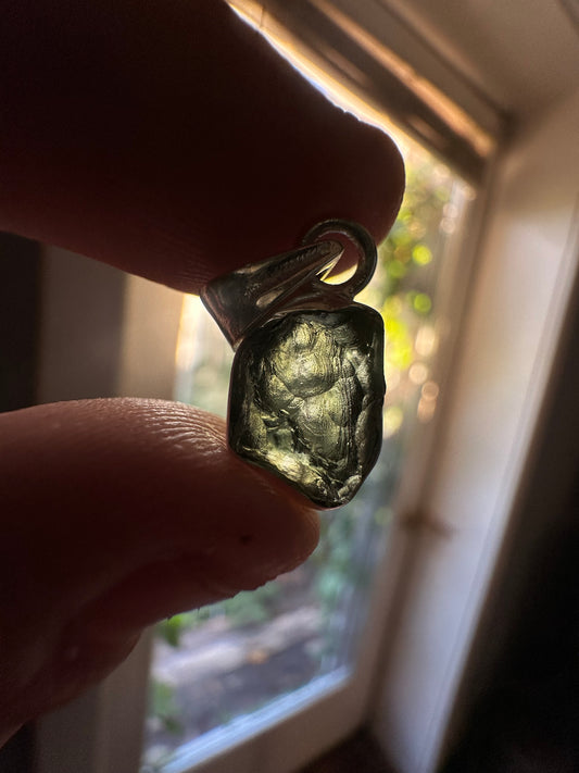 1.35g Raw Natural Moldavite Sterling Silver Pendant