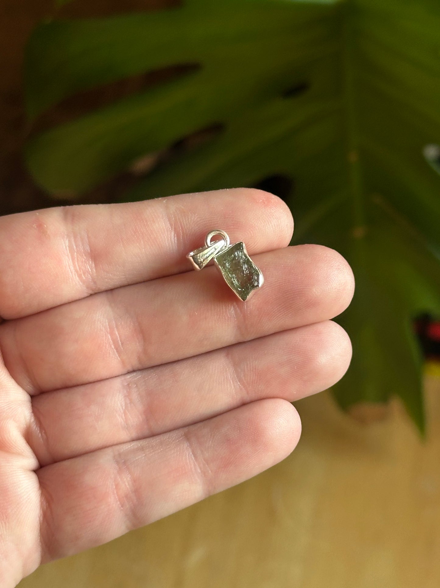 1.13g Raw Natural Moldavite Sterling Silver Pendant