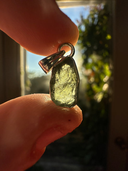 1.34g Raw Natural Moldavite Sterling Silver Pendant