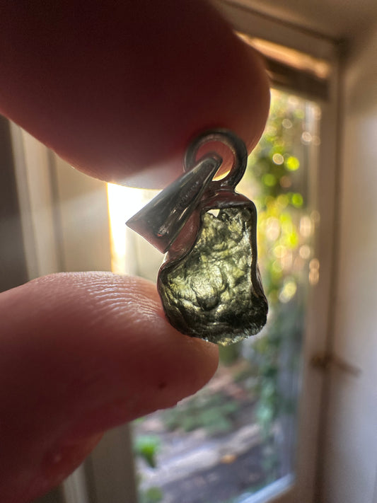 1.30g Raw Natural Moldavite Sterling Silver Pendant