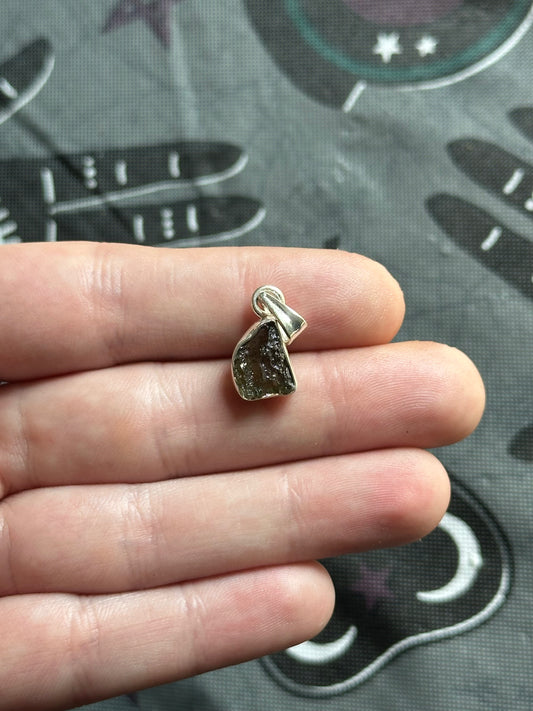 1.37g Raw Natural Sterling Silver Moldavite Pendant 4