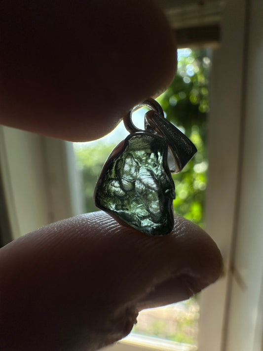 1.24g Raw Natural Sterling Silver Moldavite Pendant 1
