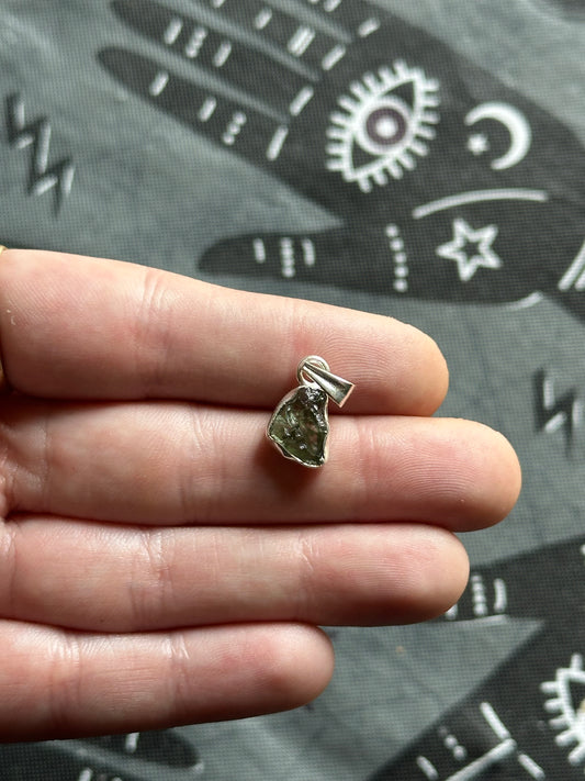 1.24g Raw Natural Sterling Silver Moldavite Pendant 1