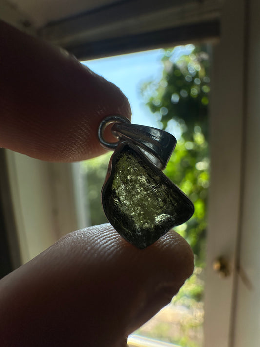 1.37g Raw Natural Sterling Silver Moldavite Pendant 4