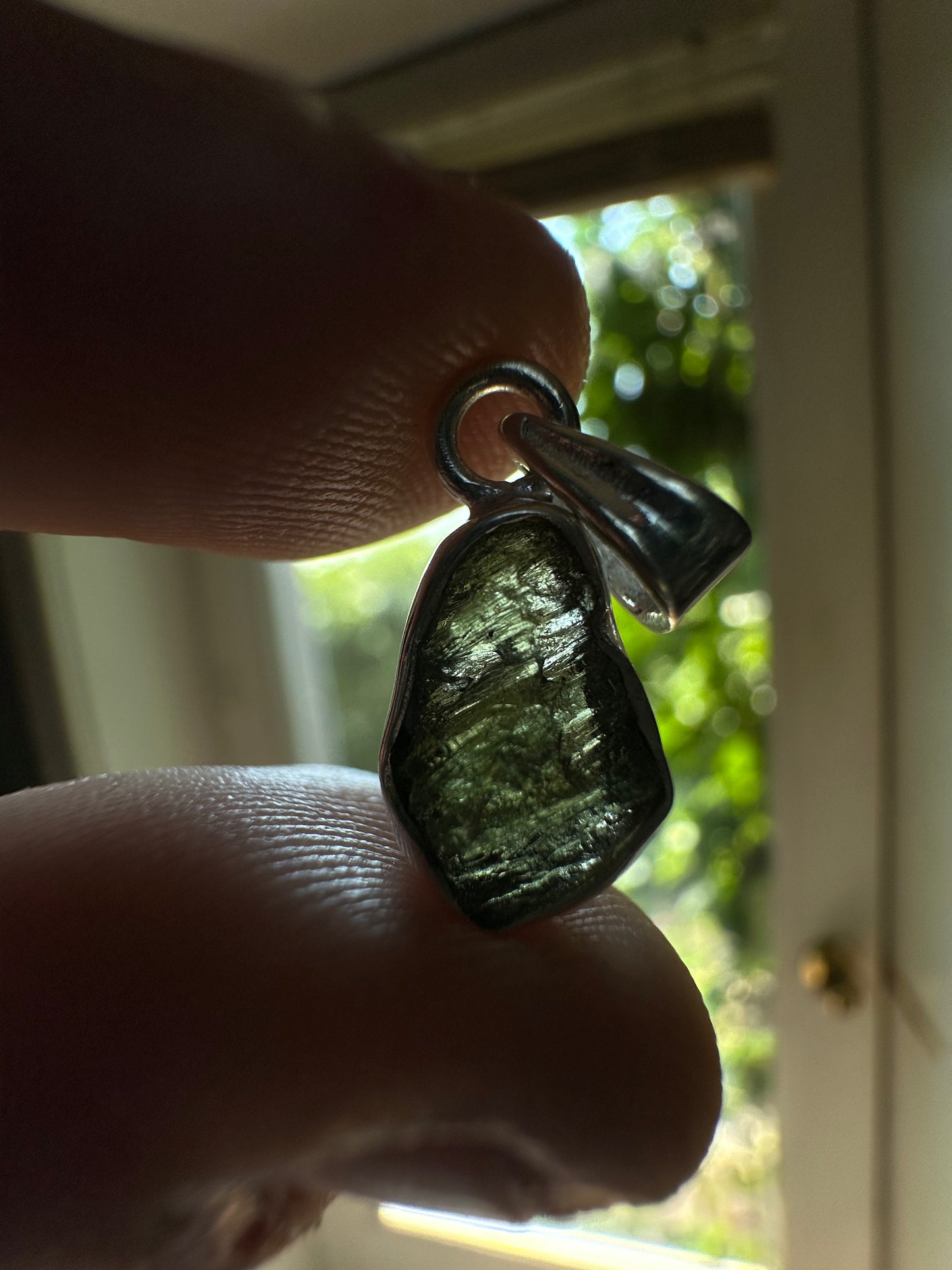 1.28g Raw Natural Sterling Silver Moldavite Pendant 5