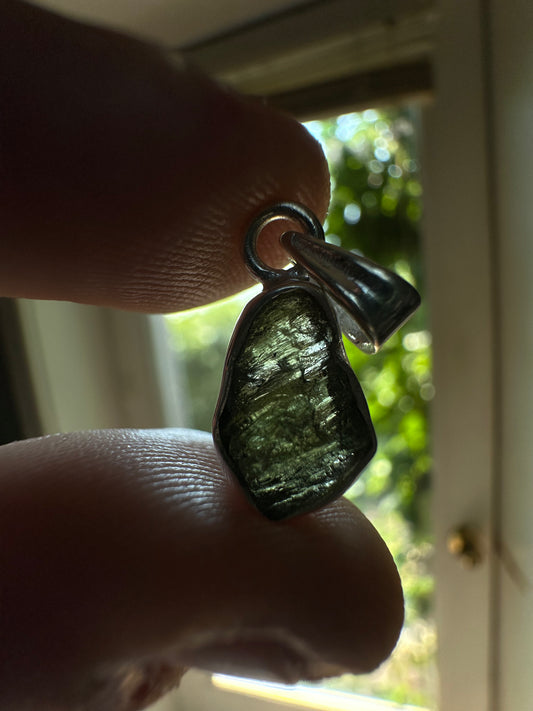 1.28g Raw Natural Sterling Silver Moldavite Pendant 5