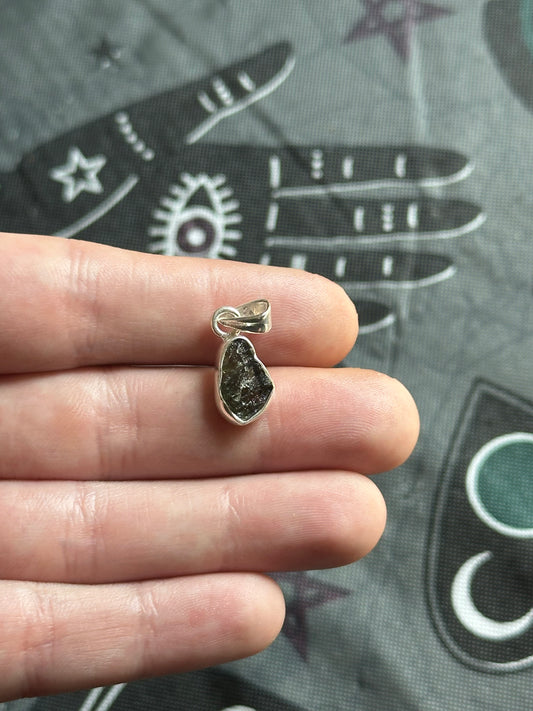 1.28g Raw Natural Sterling Silver Moldavite Pendant 5
