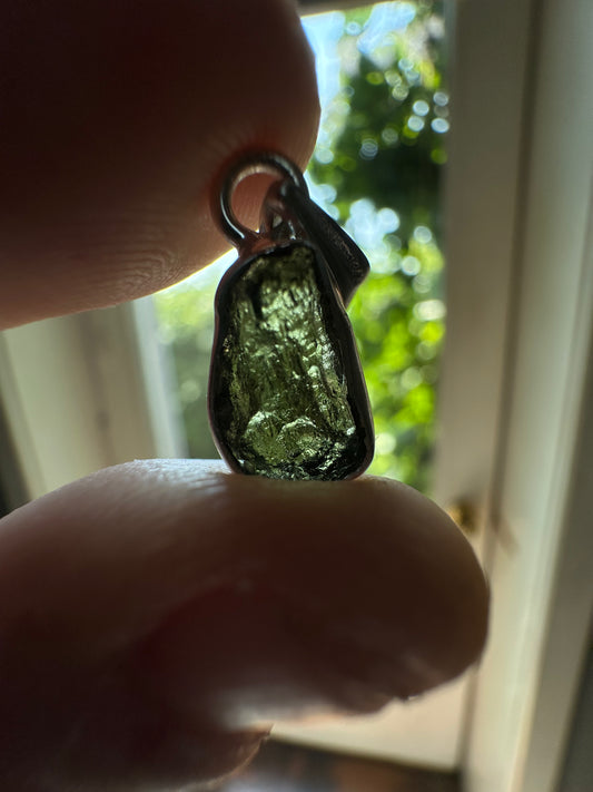 1.33g Raw Natural Sterling Silver Moldavite Pendant 6