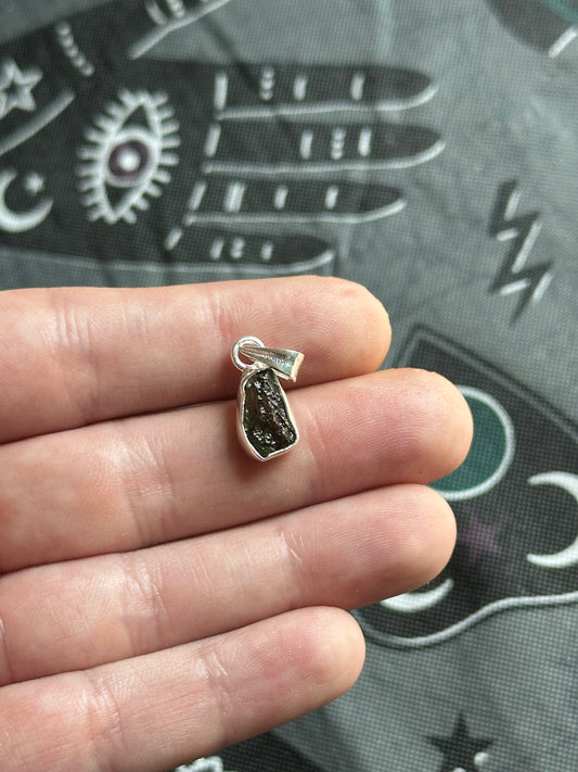1.33g Raw Natural Sterling Silver Moldavite Pendant 6