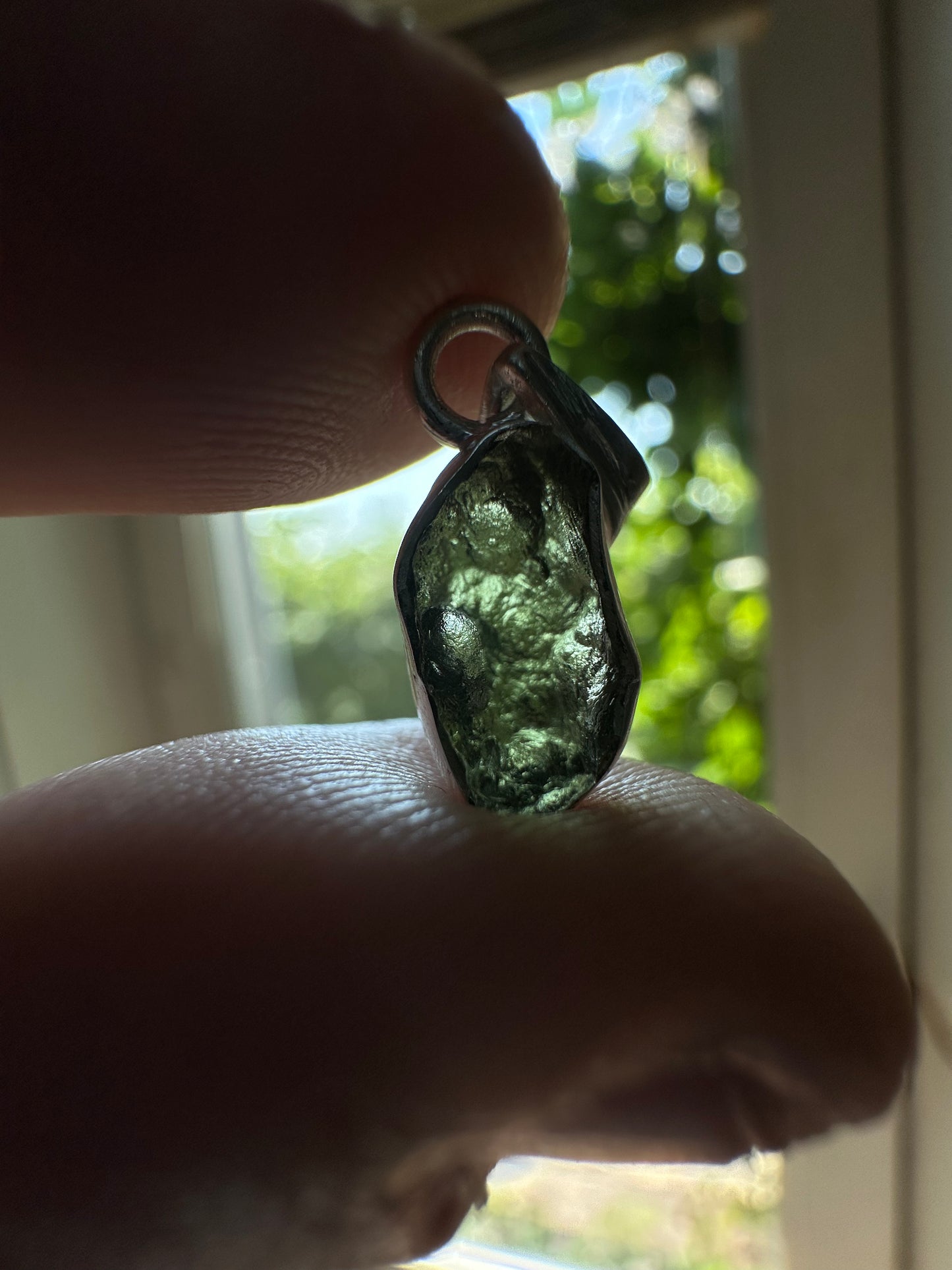1.29g Raw Natural Sterling Silver Moldavite Pendant 7