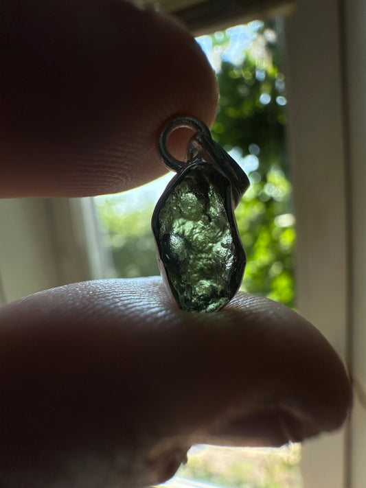 1.29g Raw Natural Sterling Silver Moldavite Pendant 7