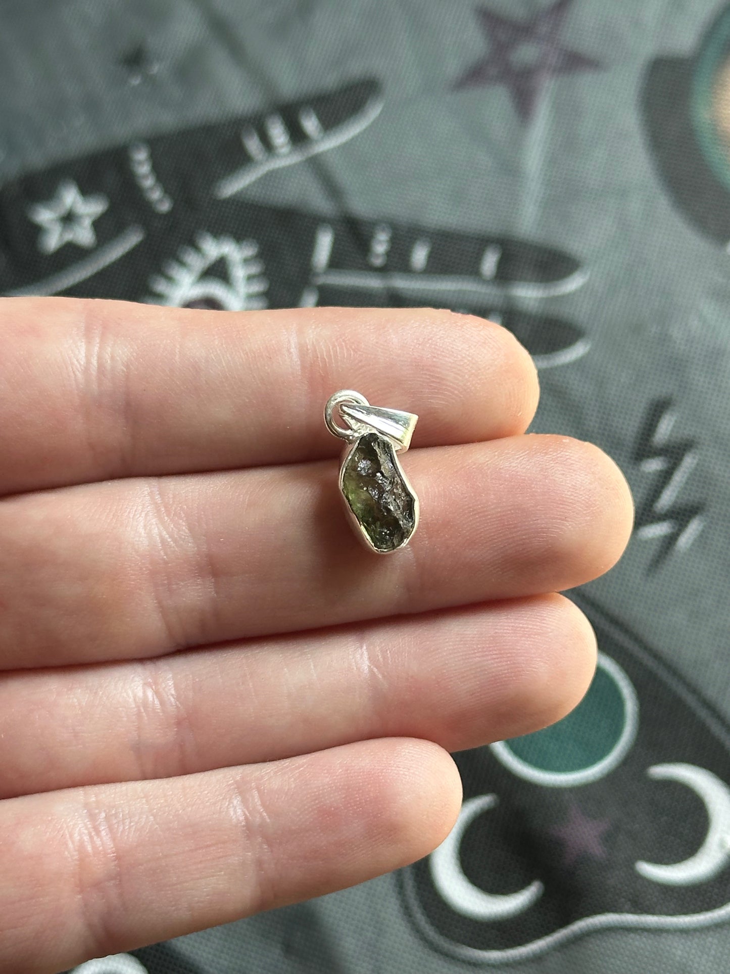 1.29g Raw Natural Sterling Silver Moldavite Pendant 7