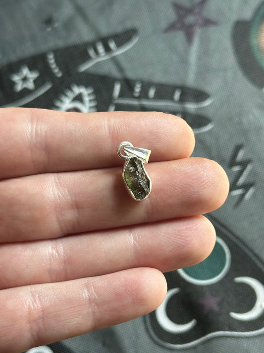 1.29g Raw Natural Sterling Silver Moldavite Pendant 7