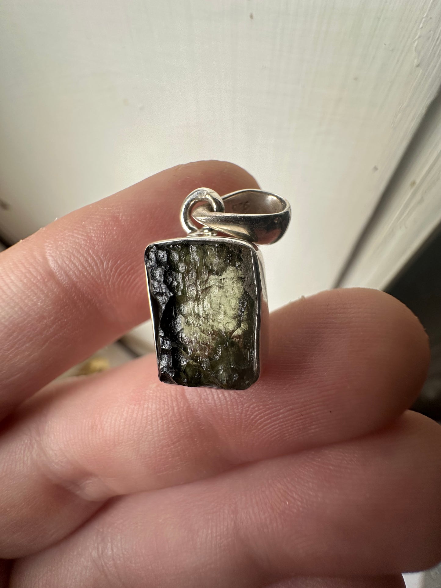 2.17g Raw Natural Moldavite Sterling Silver Pendant