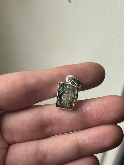 2.17g Raw Natural Moldavite Sterling Silver Pendant