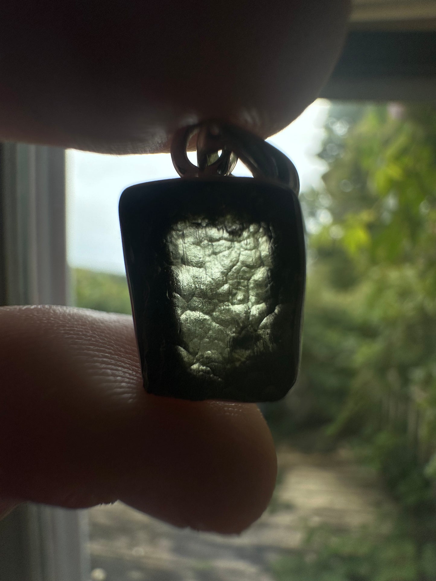 2.17g Raw Natural Moldavite Sterling Silver Pendant