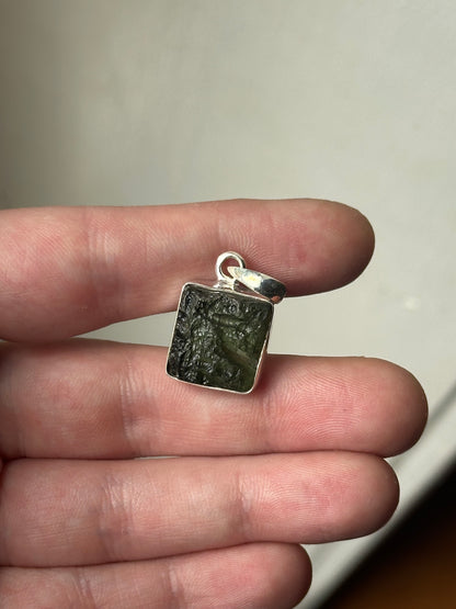 4.40g Raw Natural Moldavite Sterling Silver Pendant