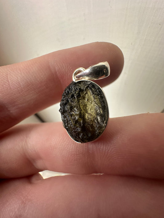 2.38g Raw Natural Moldavite Sterling Silver Pendant