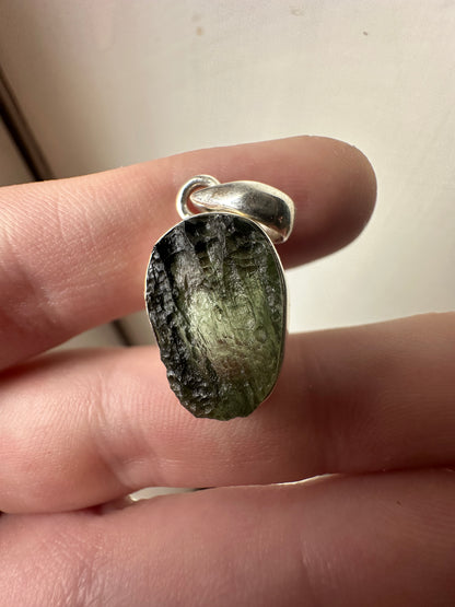 3.12g Raw Natural Moldavite Sterling Silver Pendant