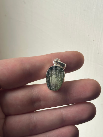 3.12g Raw Natural Moldavite Sterling Silver Pendant