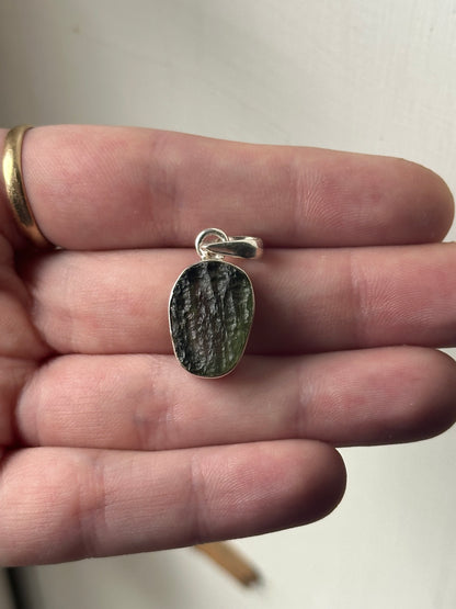 3.12g Raw Natural Moldavite Sterling Silver Pendant