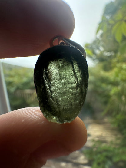 3.12g Raw Natural Moldavite Sterling Silver Pendant