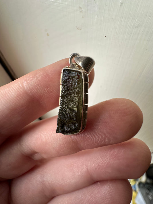 2.55g Raw Natural Moldavite Sterling Silver Pendant