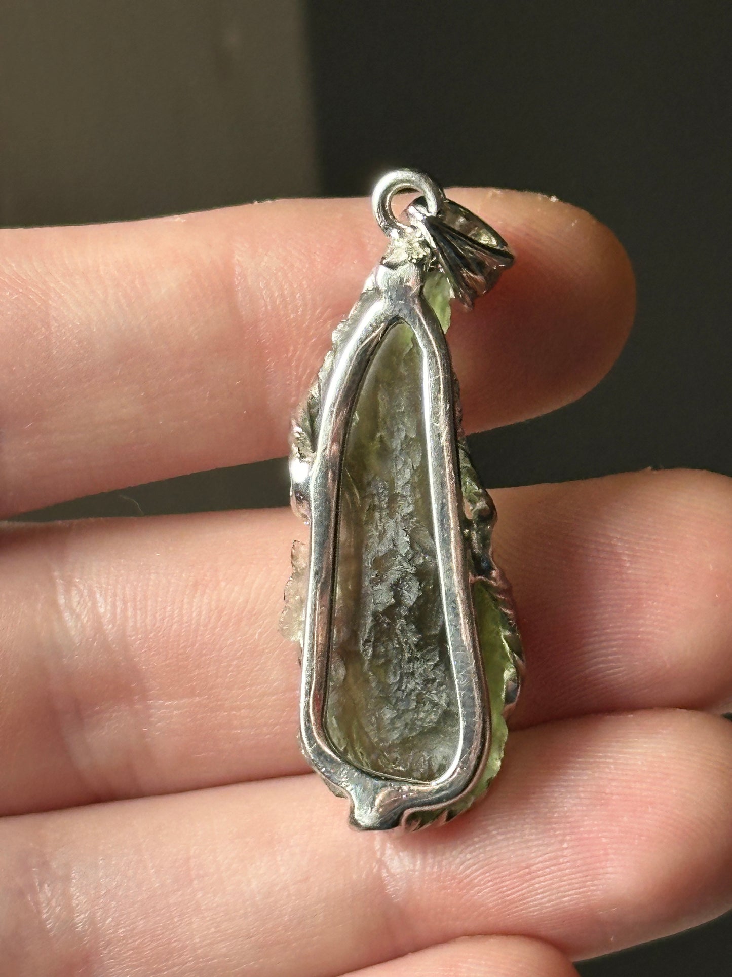 7.14g Raw Natural Moldavite Sterling Silver Pendant